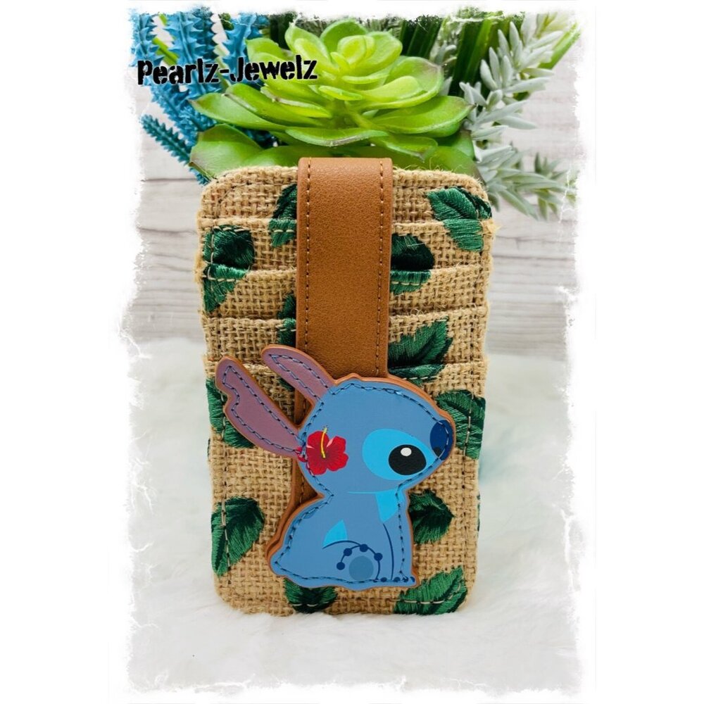 Loungefly Disney Lilo & Stitch Leaves Burlap Canvas Brown Cardholder BoxLunch